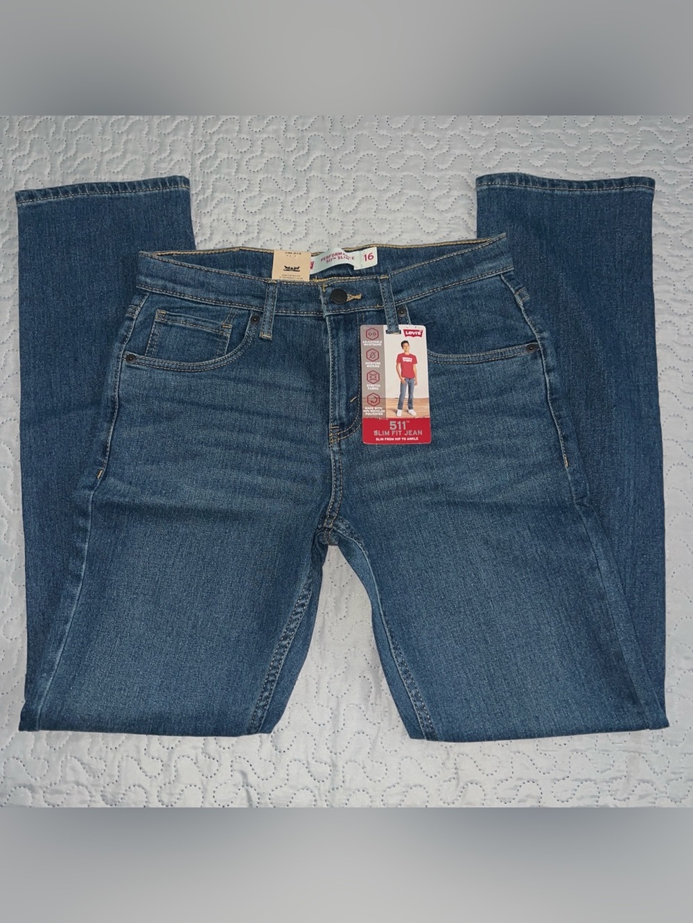Levi's boys slim fit 511 eco denim jeans pants 16 reg 28x30 stretch elastic